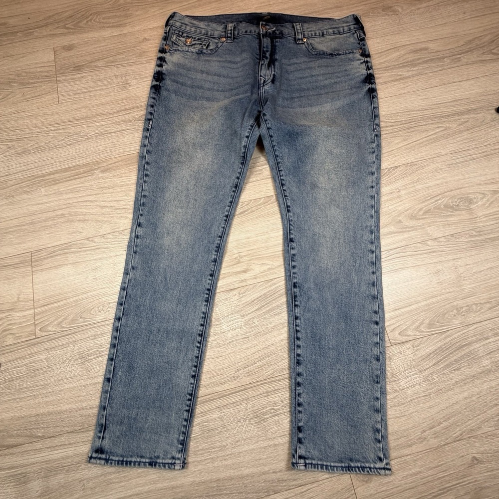 True Religion Rocco Relaxed Skinny Jeans Medium Blue Flap Pocket Mens 38 107202